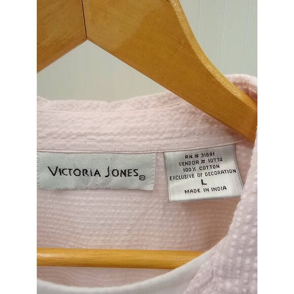Victoria Jones double layered pink, pinstripe, flamingo, short sleeve, button do - Picture 6 of 6
